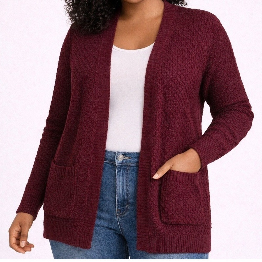 Love Change Maroon Knit Cardigan Sz M Pockets Italy Boho Folk Cottage Farmhouse